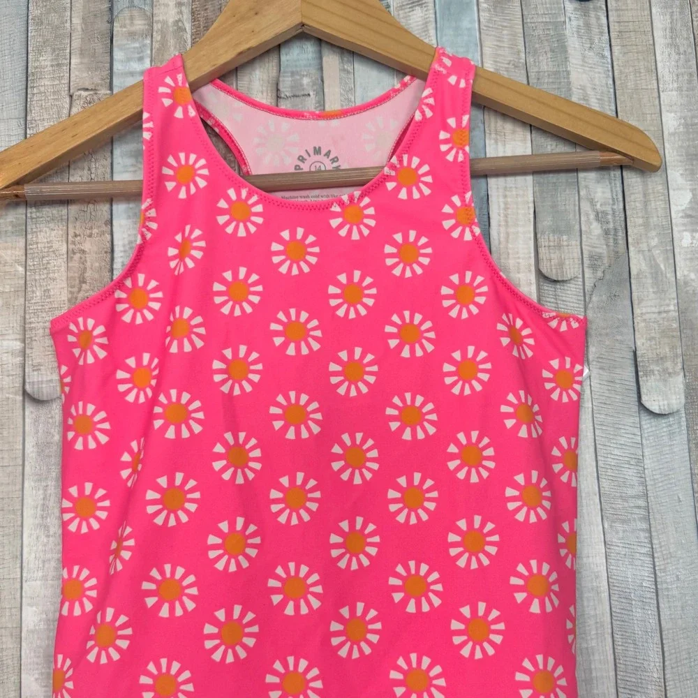 Primary 14 Pink Sun Print Swim Tank Racerback Sleeveless Rash Guard Tankini Top